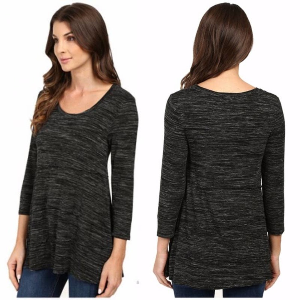 Mod-o-doc Raw Edge Seamed Tee Shirt Tunic Top in Black Heather Medium or Large